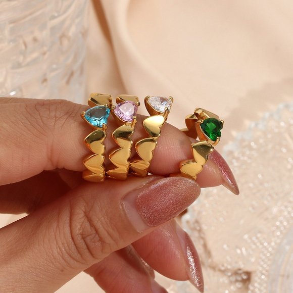Heart Shape Zircon 18K Gold‎ Plated Stainless Steel Ring - Picture 6 of 12